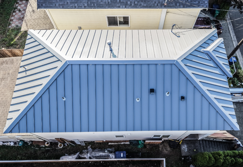 Overhead view of the completed roof