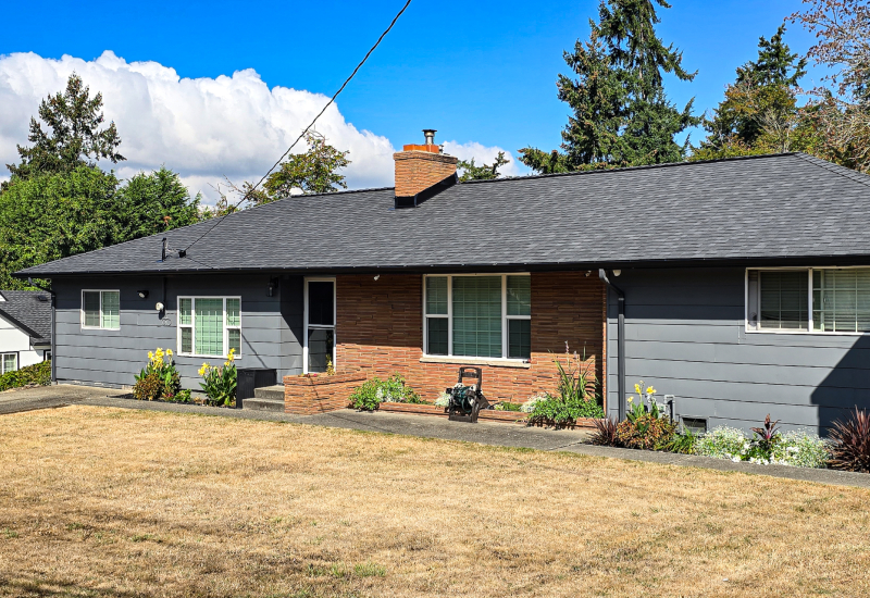 Completed shingle roof viewed from the front of the home