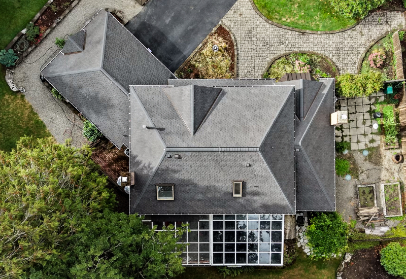 Overhead view of the completed roof