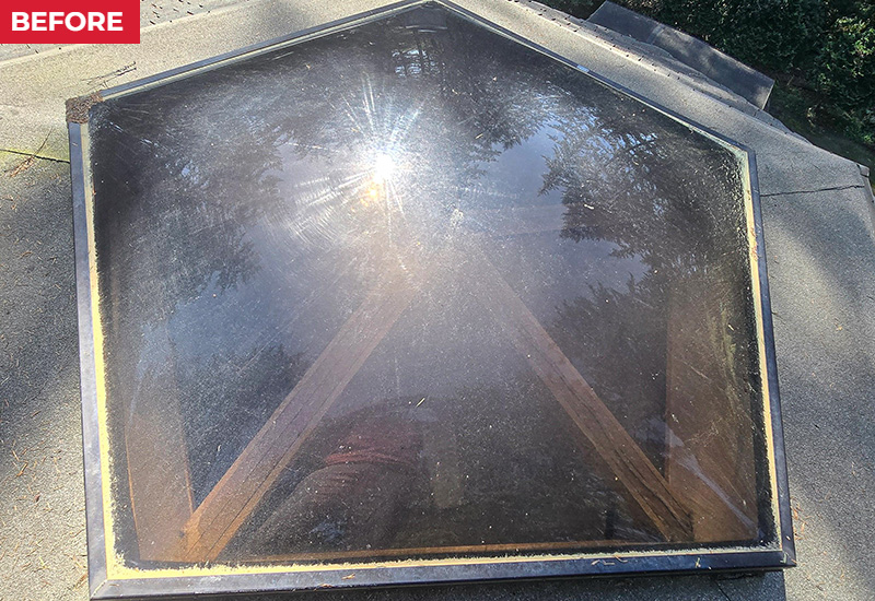 Before photo showing the original pyramid skylight prior to replacement